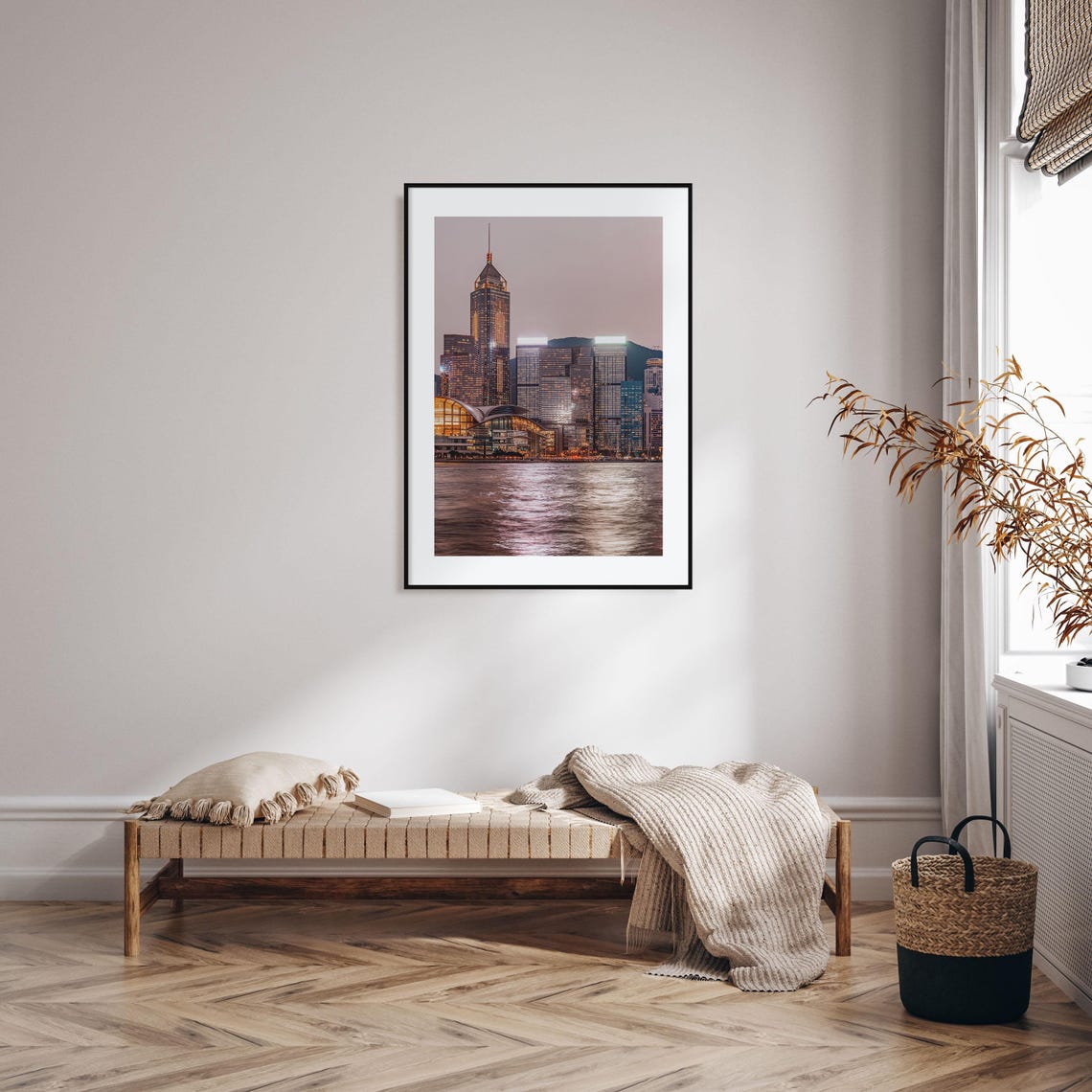 Hong Kong Victoria Harbour Skyline Glowing at Dusk Night Print - Image 2