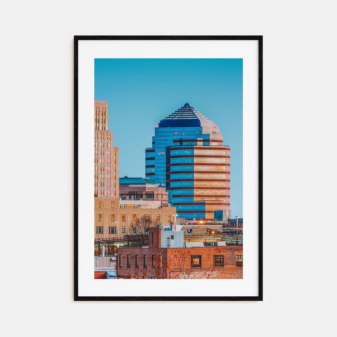 Durham North Carolina Downtown Skyline Glass Tower Blue Photo Poster