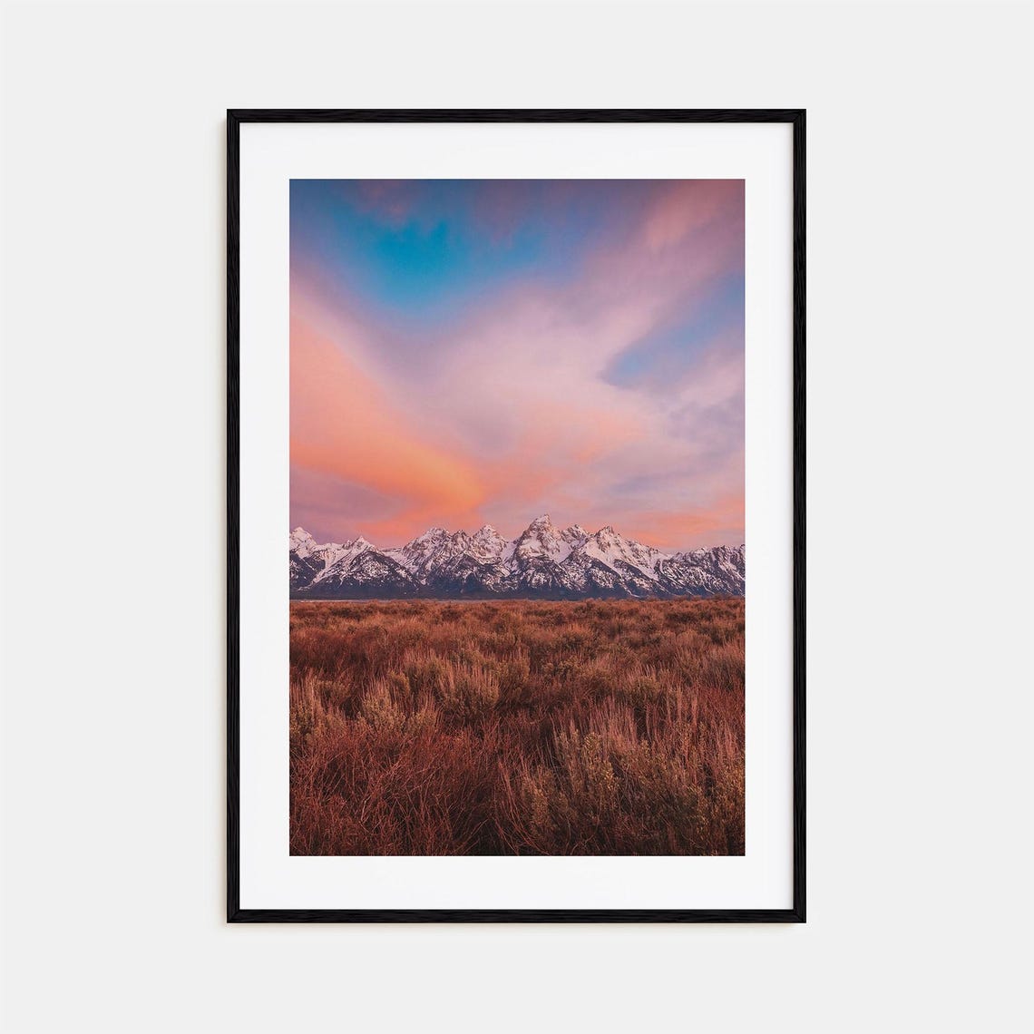 Grand Teton Range Over Sagebrush Plain at Sunset Scenic Print
