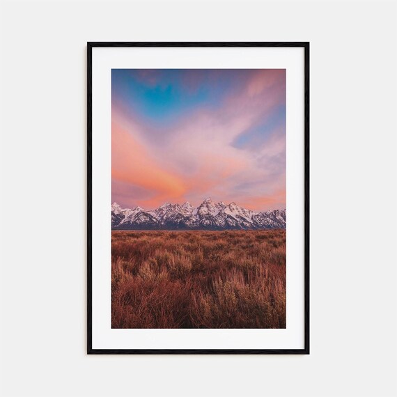 Grand Teton Range Over Sagebrush Plain at Sunset Scenic Print
