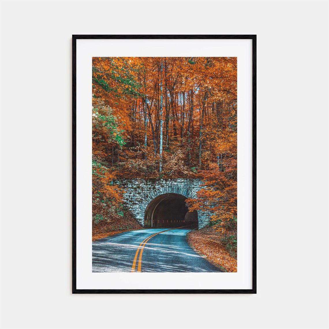 Asheville Blue Ridge Tunnel Road Autumn Orange Forest Poster