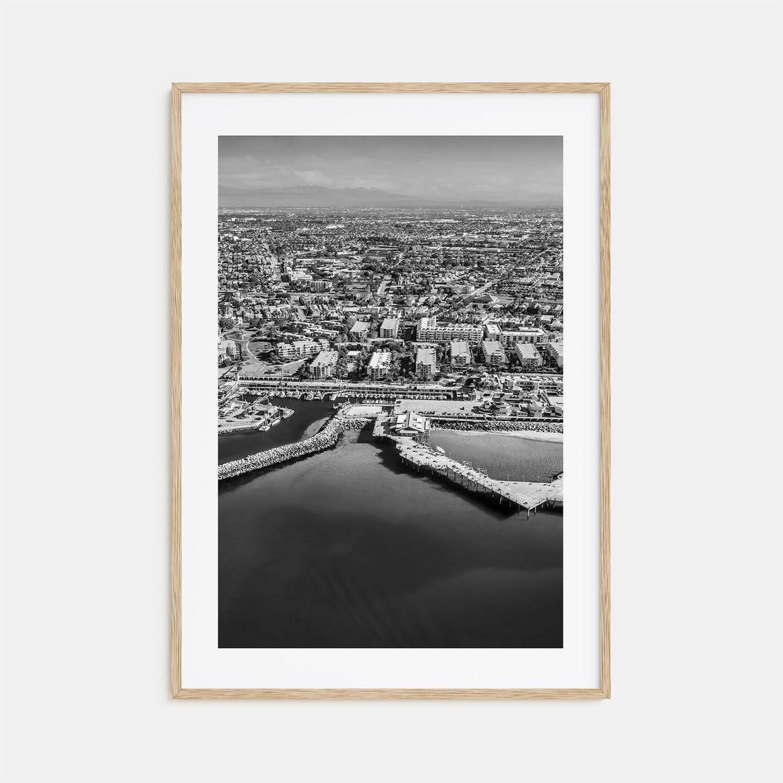 Redondo Beach Pier Aerial Harbor Black and White Photo Poster