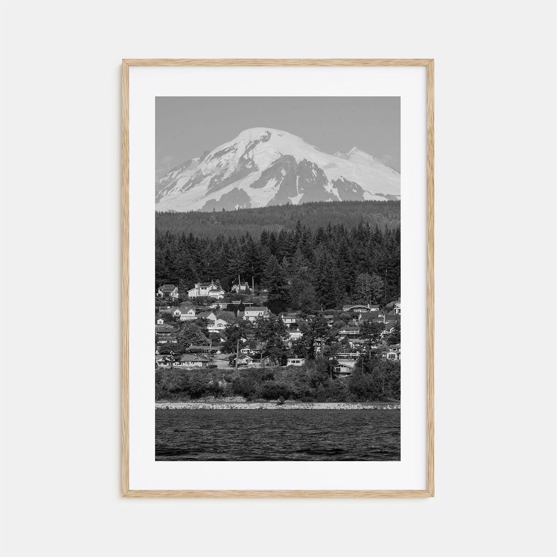 Bellingham Mount Baker Waterfront Black and White Photo Poster