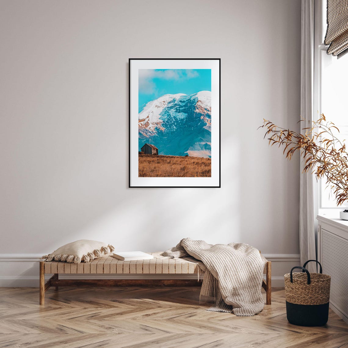 Ecuador Snow Capped Mountain Peak Cabin Golden Meadow Photo Poster - Image 2