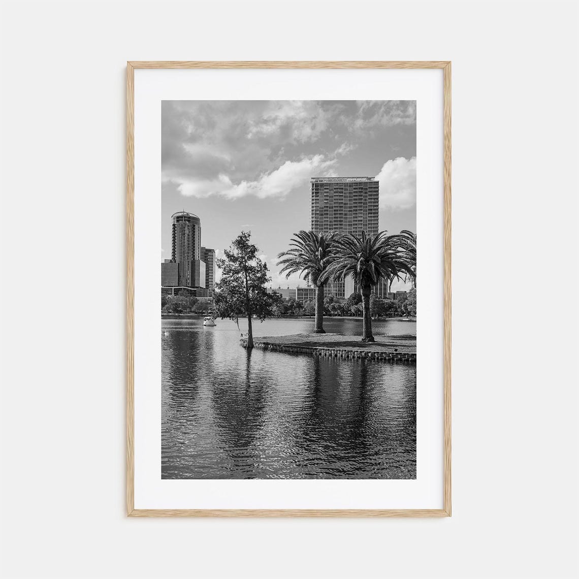 Orlando Palm Trees Lakeside Skyline Black And White Lake Scene Poster