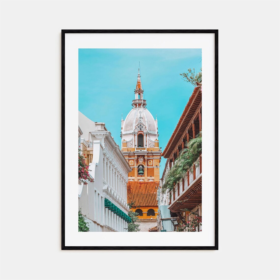Cartagena Colombia Old Town Photo San Pedro Church Tower Street Poster
