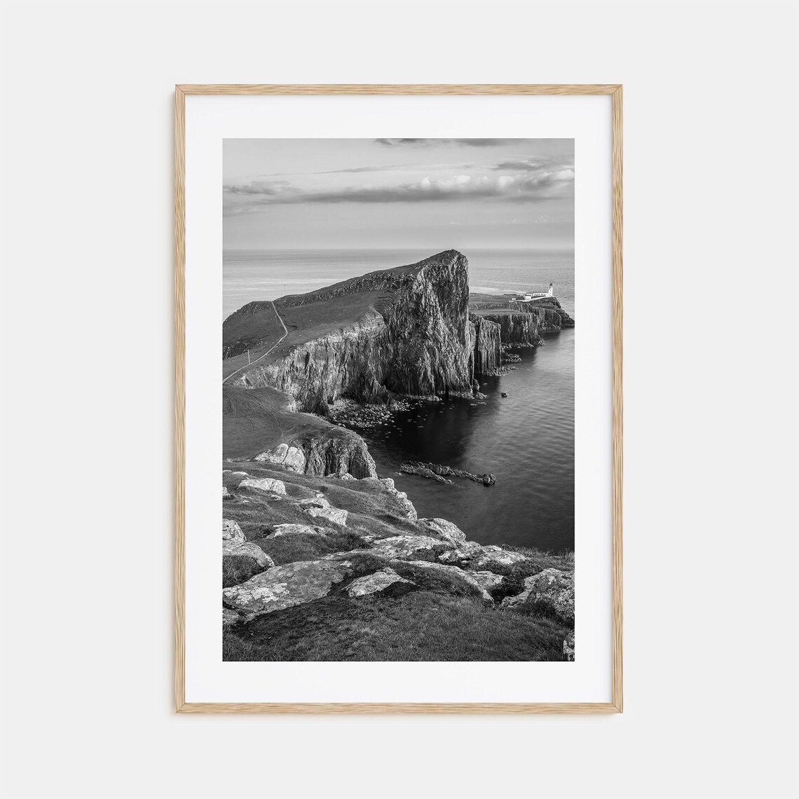 Isle Of Skye Neist Point Lighthouse Cliffs Black And White Poster