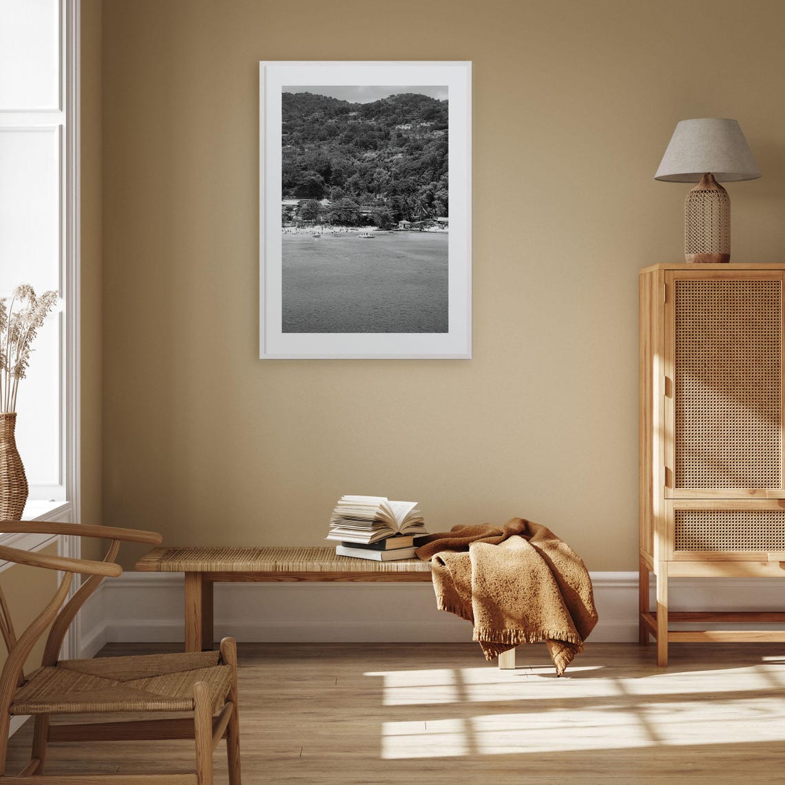 Montego Bay Jamaica Hillside Beach Town Black And White Poster - Image 3
