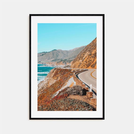 Pacific Coast Highway Colorful Travel Poster, Map Print