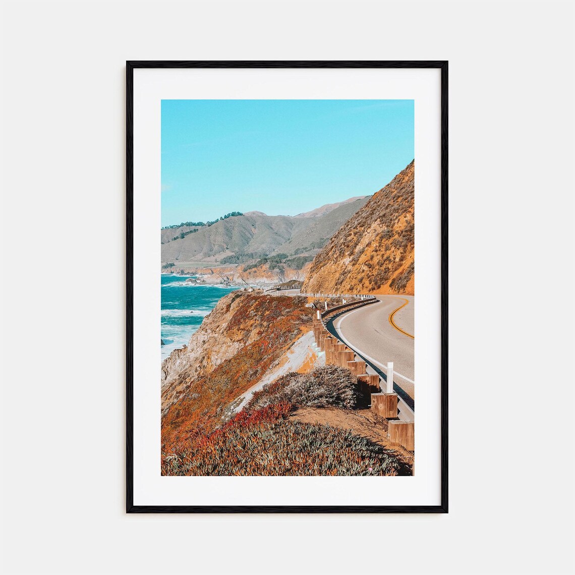 Pacific Coast Highway Colorful Travel Poster, Map Print