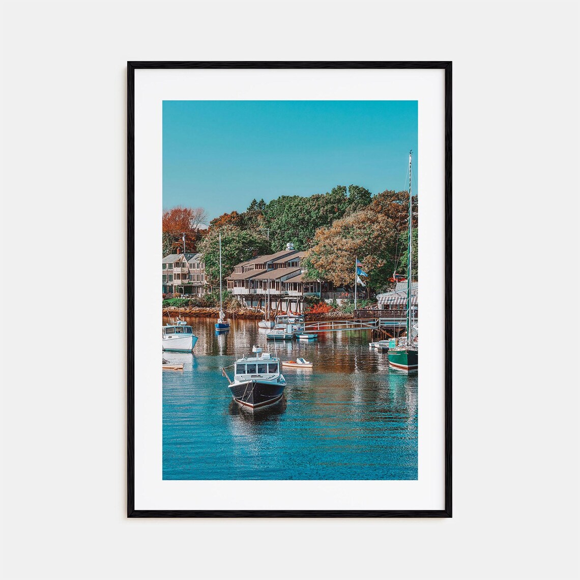 Ogunquit Maine Harbor Fishing Boats Autumn Waterfront Village Poster