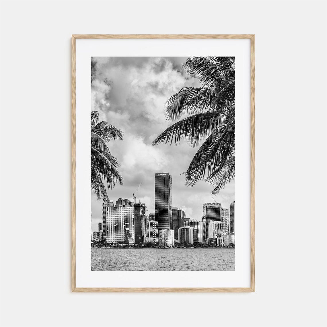 Florida No 4 Black And White Miami Skyline Palm Trees Poster