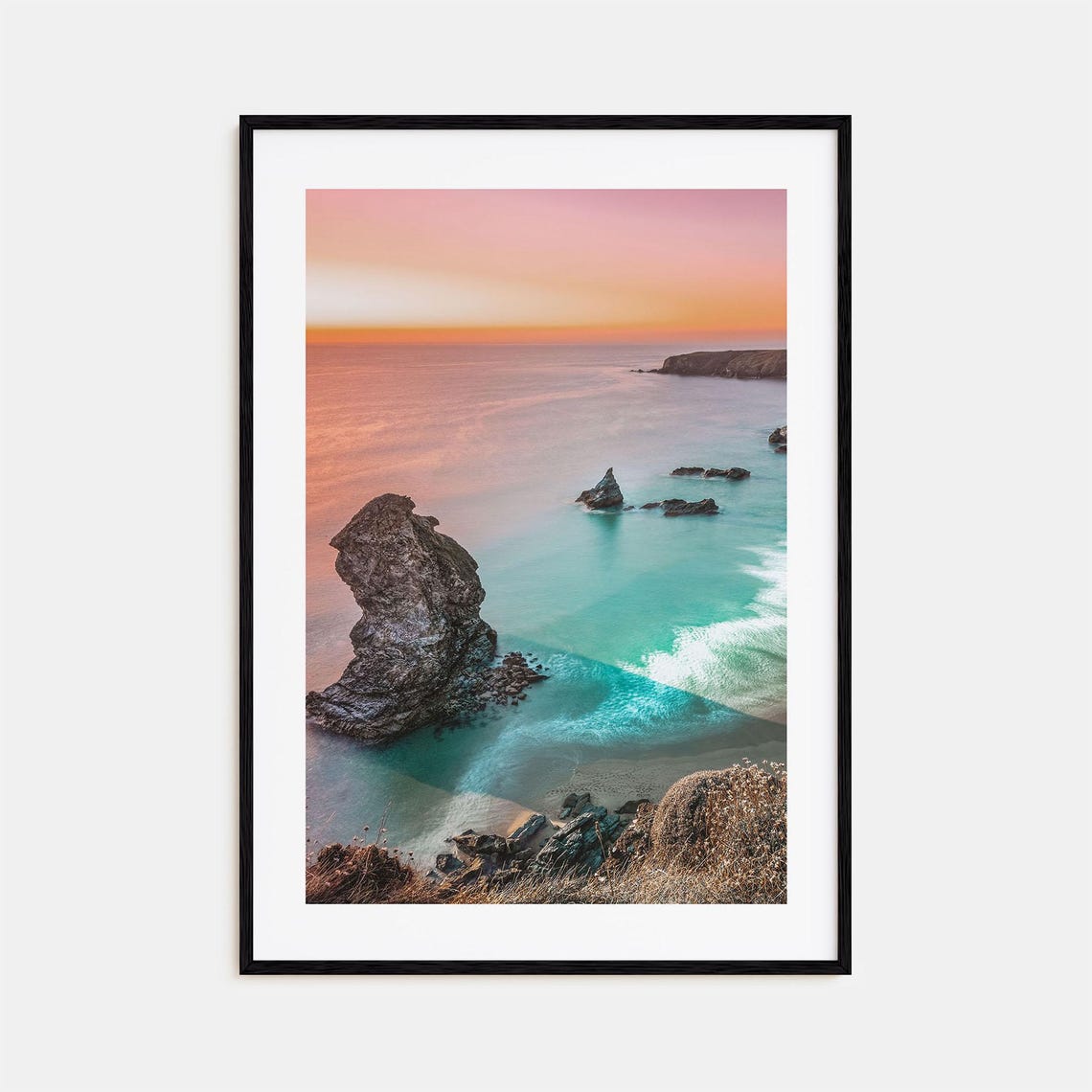 Sunset Cliffs Sea Stack Rising From a Turquoise Cove at Dusk Poster