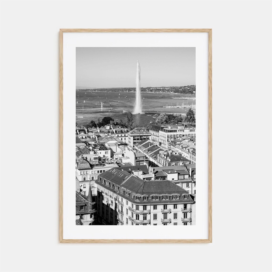 Geneva Jet dEau Water Fountain Lake Geneva Black And White Poster