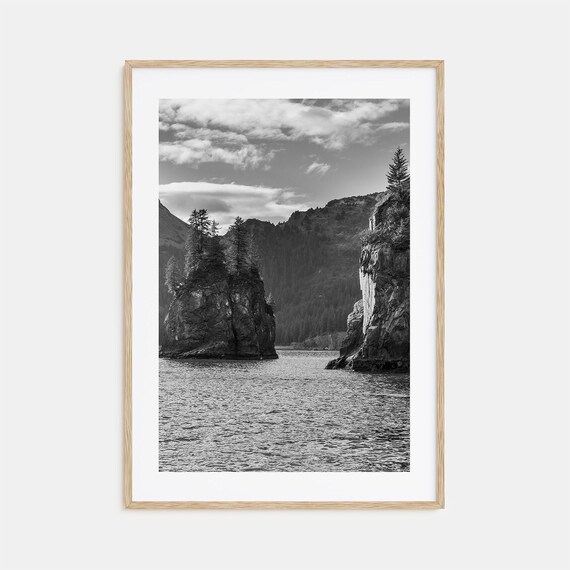 Kenai Fjords Alaska Rocky Inlet Black And White Fjord Poster
