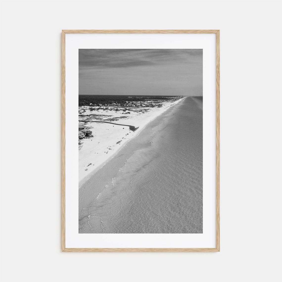 Scenic 30A Florida White Sand Beach Aerial Black and White Poster