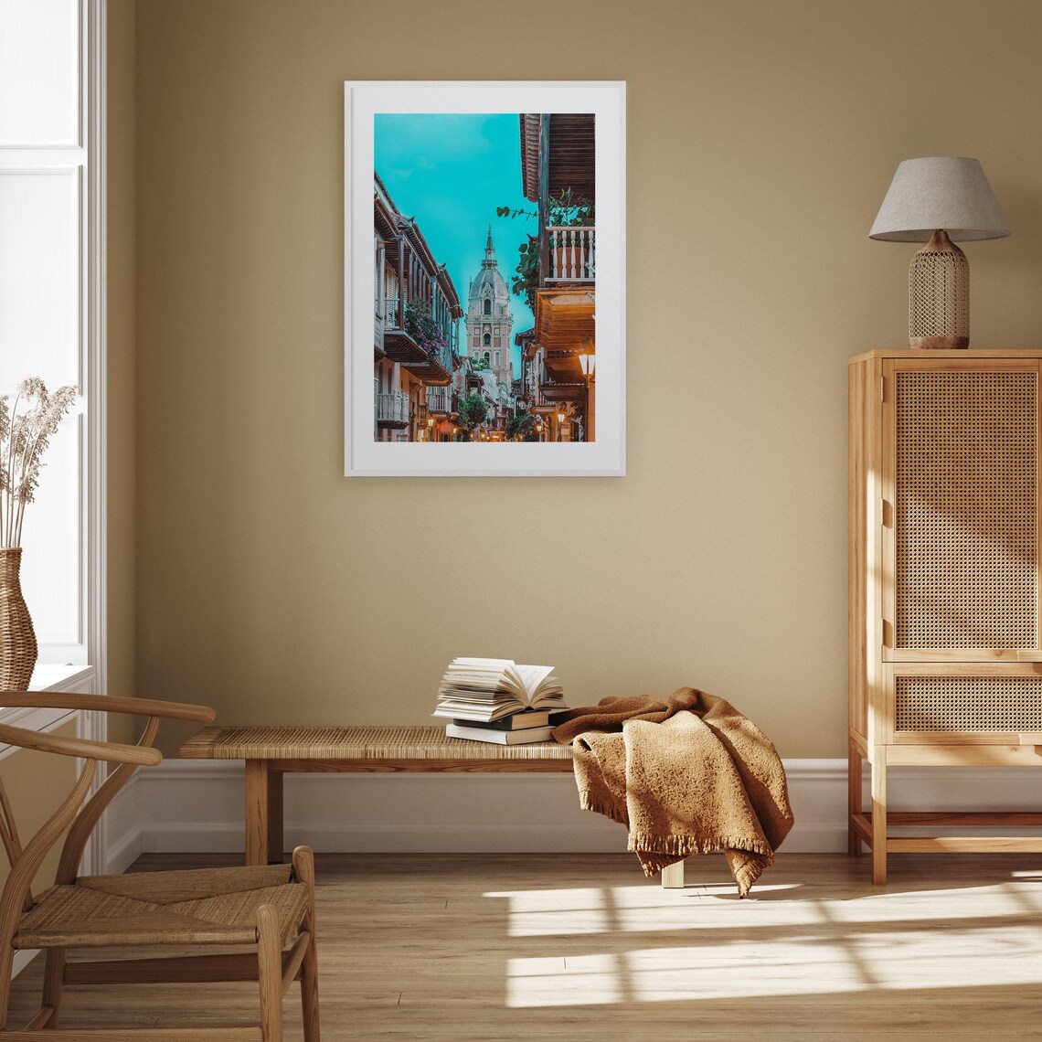 Colombia Colonial Street Cathedral Tower Turquoise Sky Print - Image 3