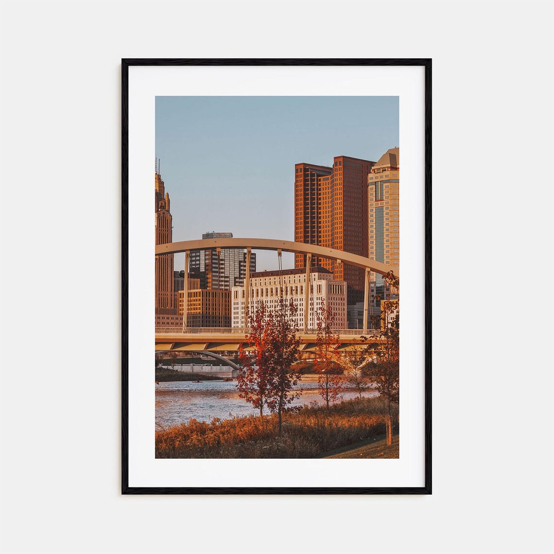 Columbus Ohio Skyline Bridge Golden Colorful Photography Poster