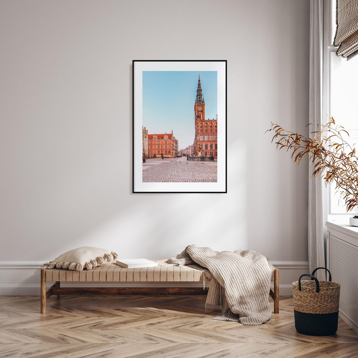 Gdansk Old Town Square with Tall Clock Tower Morning Photo Print - Image 2