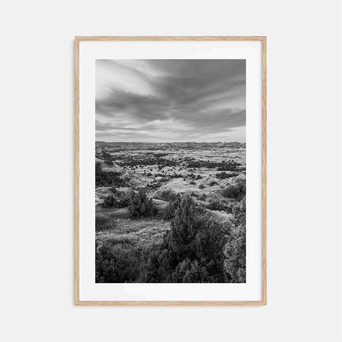 Wide Open Prairie Valley Under Dramatic Clouds Black White Poster
