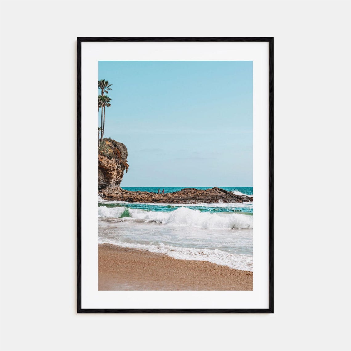 Palm Topped Rock Cliff Beach With Turquoise Ocean Waves Poster