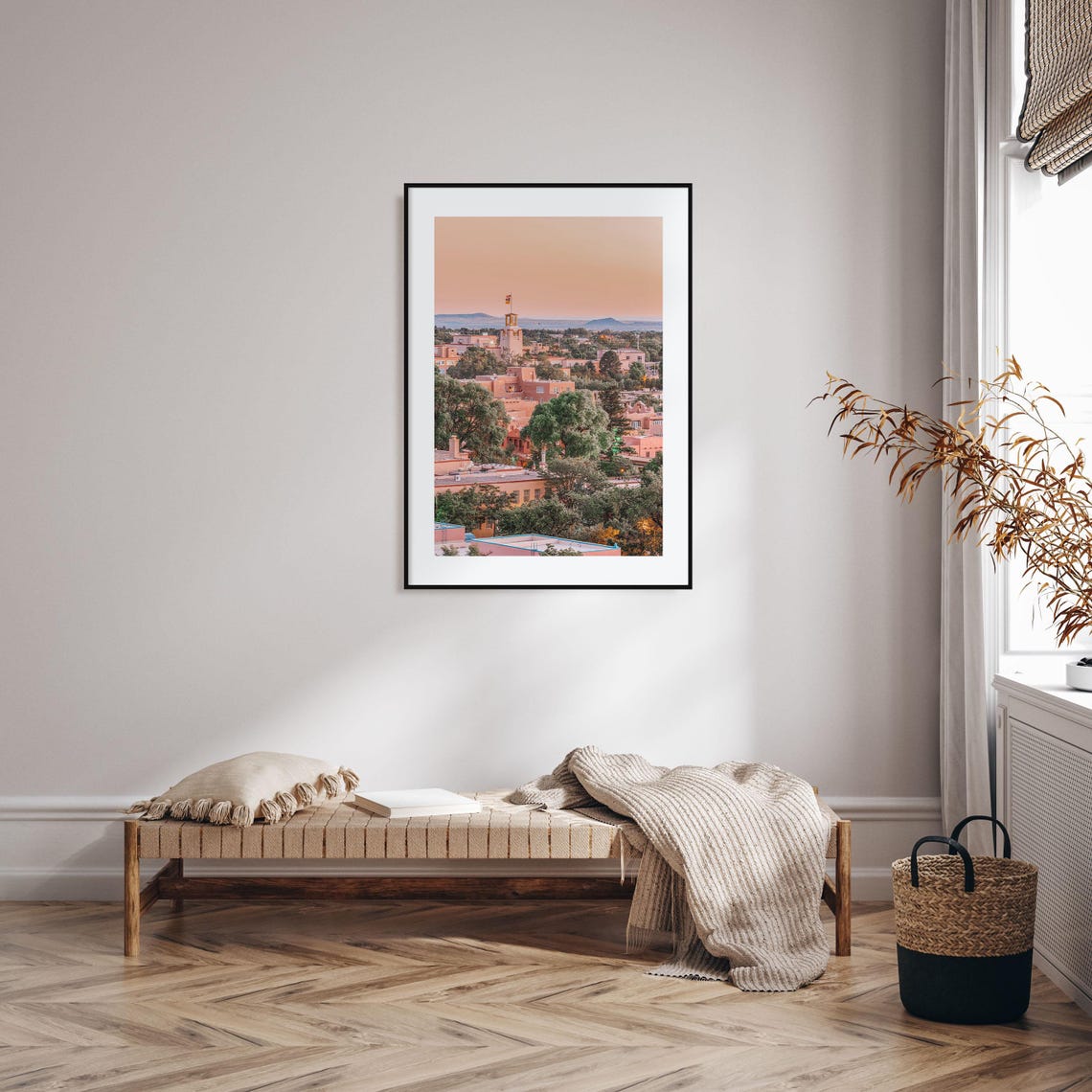 Santa Fe New Mexico Adobe Downtown Sunset Mountain View Poster - Image 2