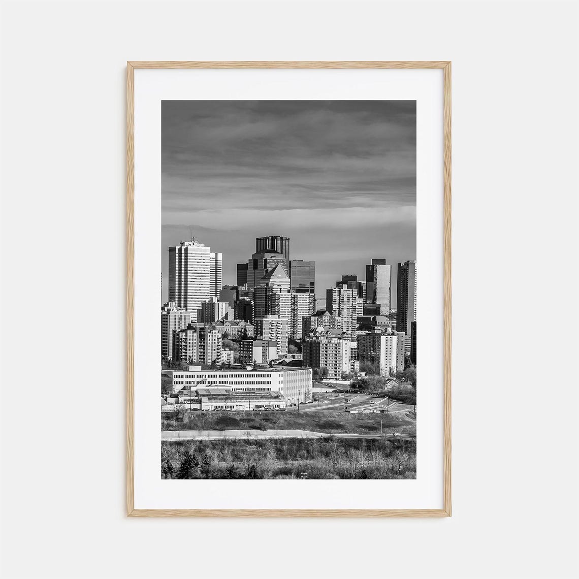 Edmonton Alberta Black And White Downtown Skyline Panorama Poster