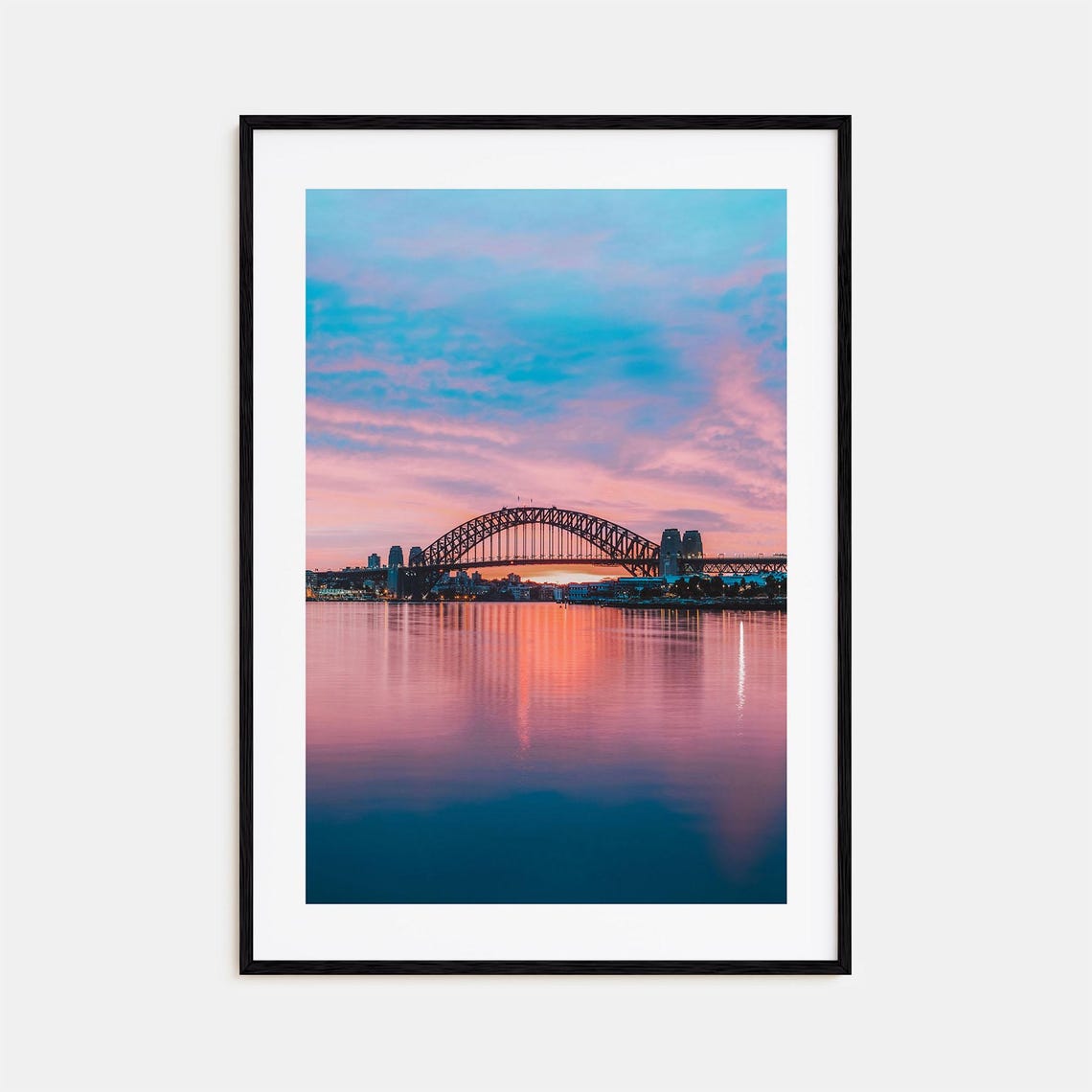 Sydney Harbour Bridge Sunset Pink Sky Water Reflection Poster