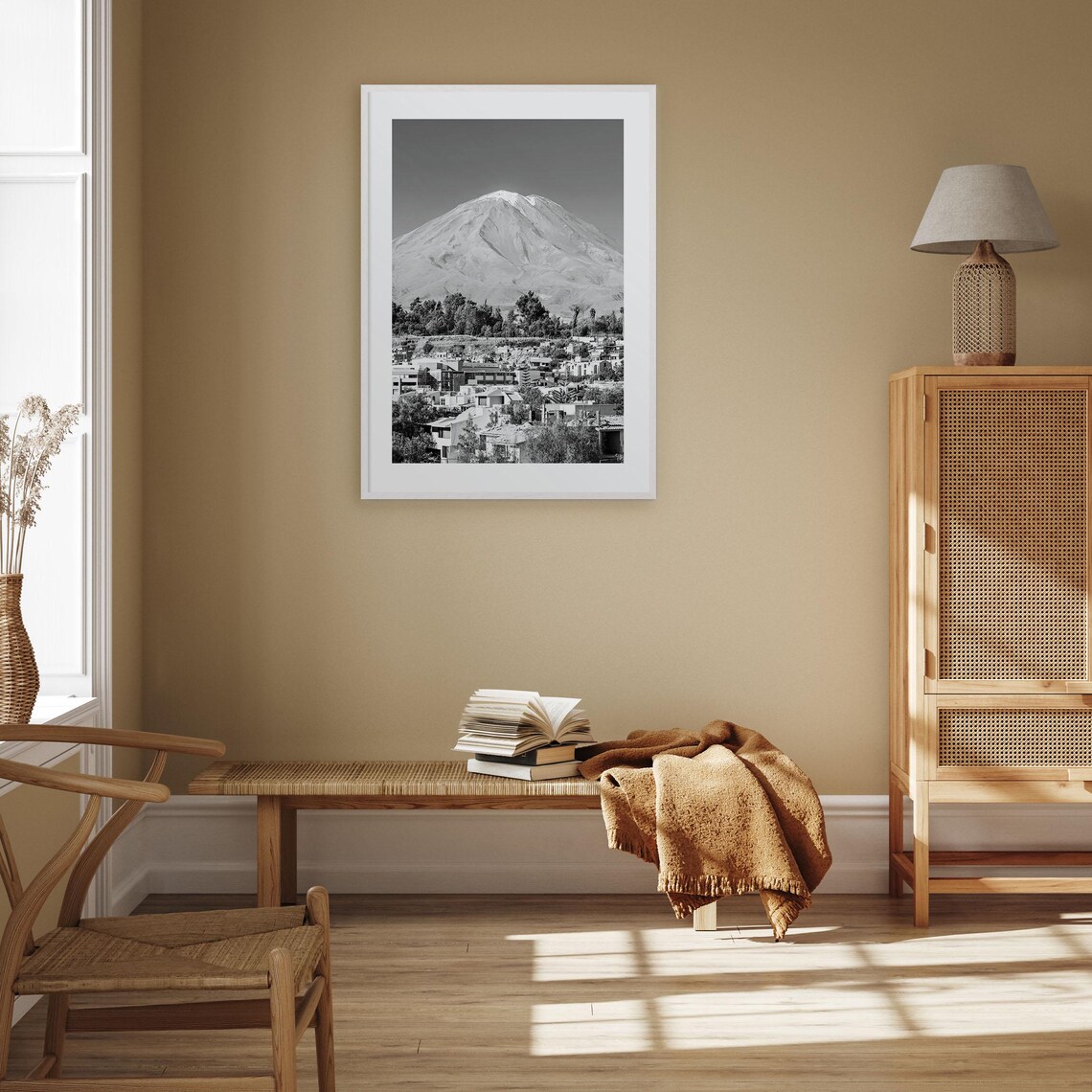 Arequipa Peru El Misti Volcano Over City Black and White Poster - Image 3