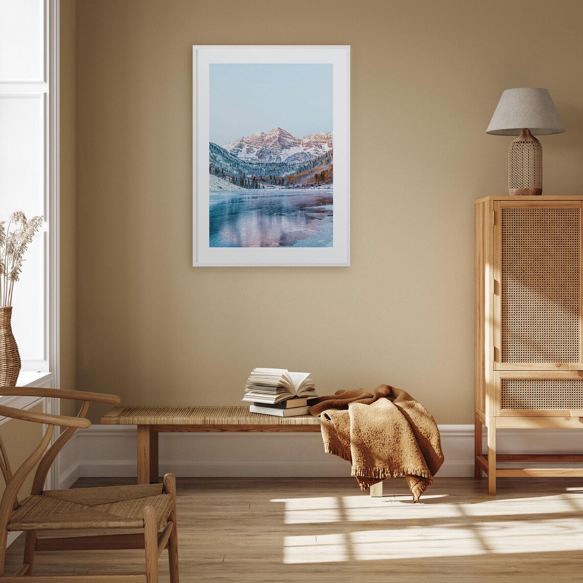 Aspen Colorado Maroon Bells Snow Peaks Over Frozen Lake Photo Poster - Image 3