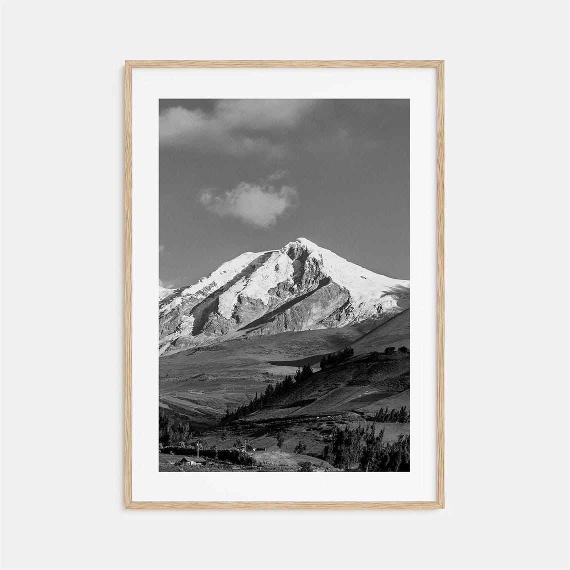 Snow Capped Mountain Peak Glacier Black and White Summit Poster