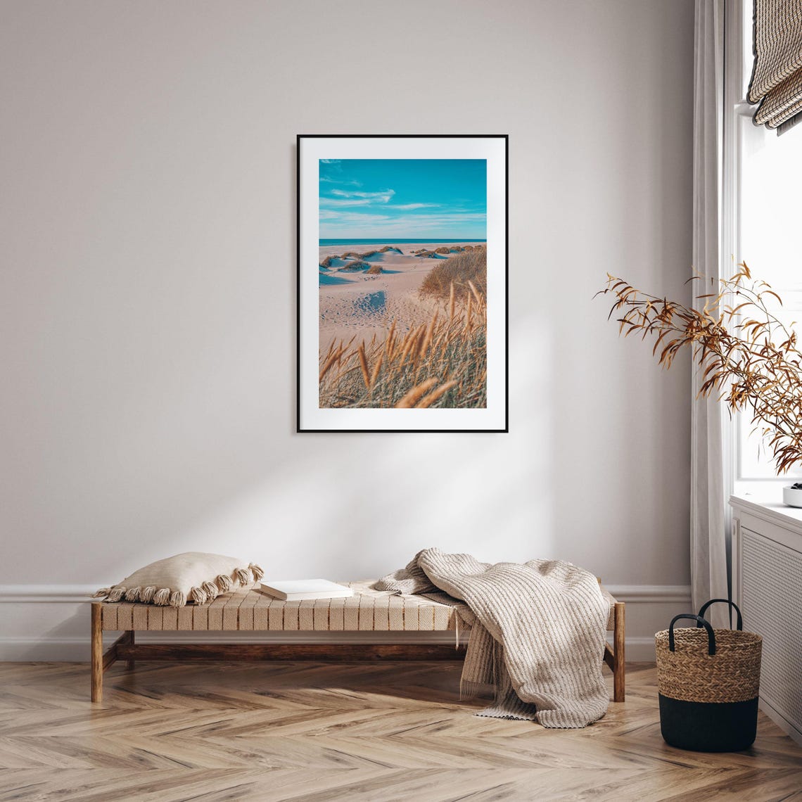 Denmark Sandy Dunes Beach Grass North Sea Blue Sky Photo Poster - Image 2
