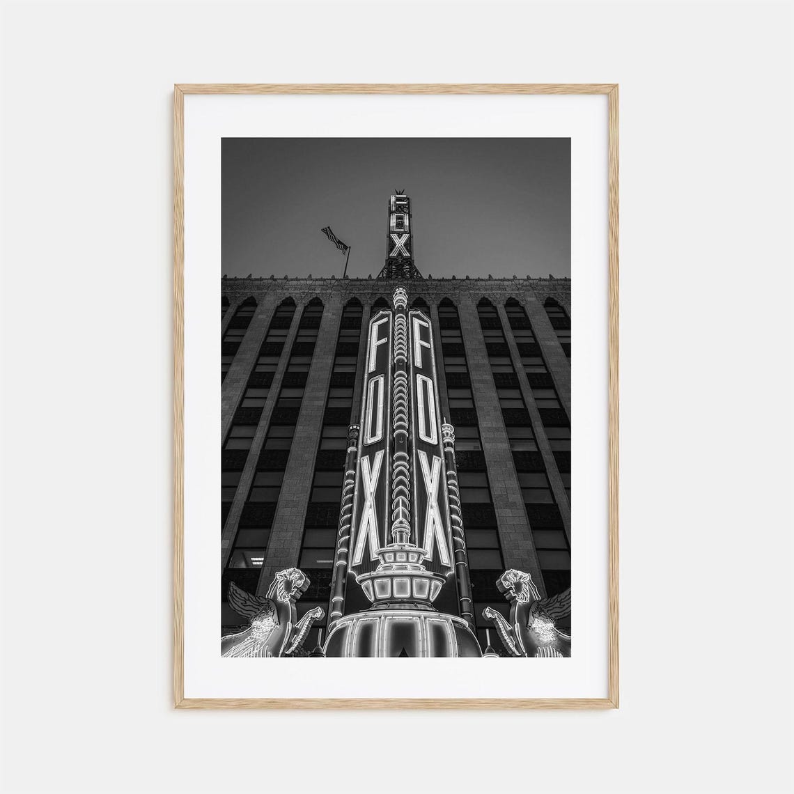 Fox Theater Iconic Neon Marquee Night Black and White Poster
