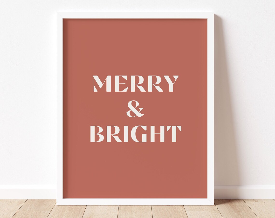Merry Bright Boho Christmas Minimalist Art Print