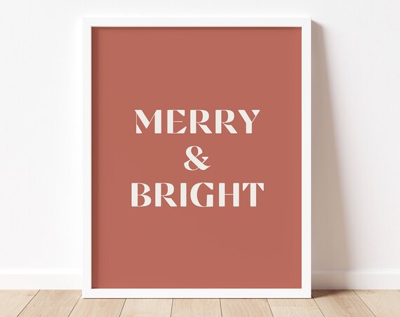 Merry Bright Boho Christmas Minimalist Art Print