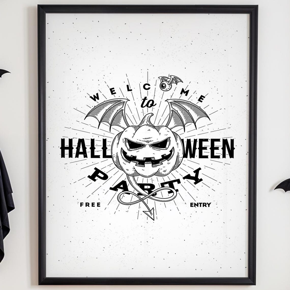 Retro Halloween Party Poster Spooky Pumpkin Bats Option Available