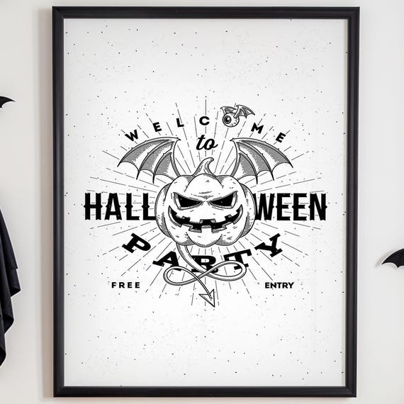 Retro Halloween Party Poster Spooky Pumpkin Bats Option Available