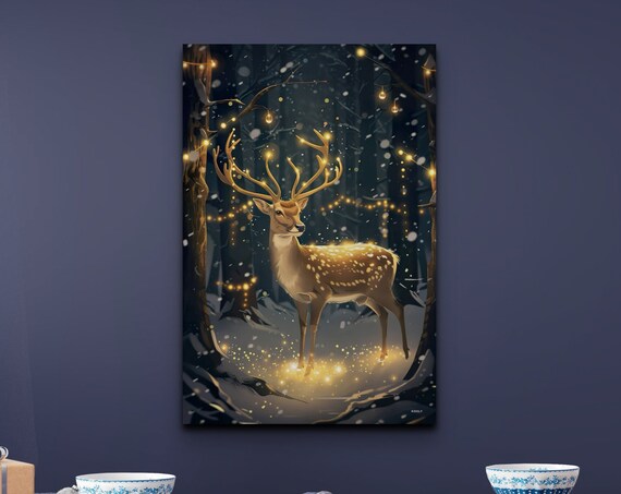 Elegant Spotted Deer Art Print, Forest Wildlife Illustration