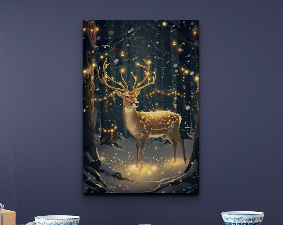 Elegant Spotted Deer Art Print, Forest Wildlife Illustration
