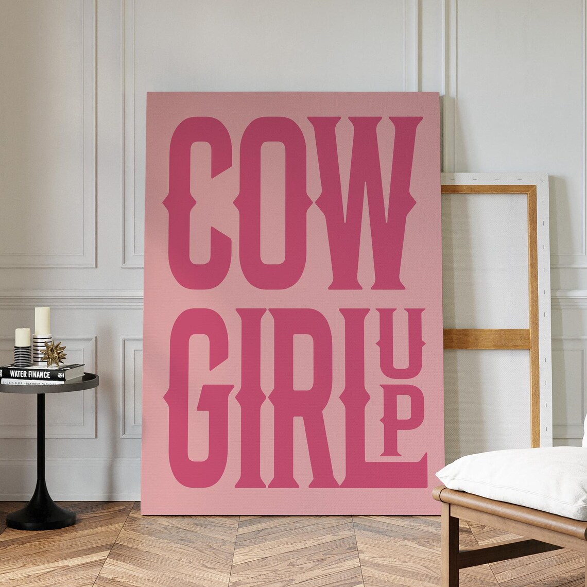 Cowgirl Up Wall Art Bold Pink Western Typography Canvas For Girls Room Rodeo Decor Country Quote Print Feminine Style