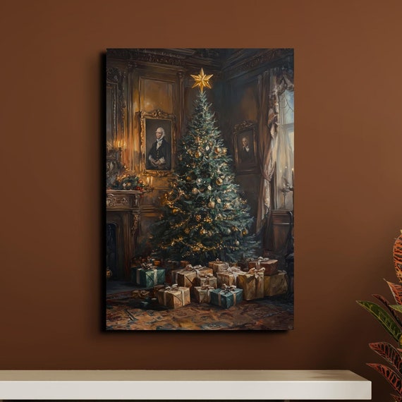 Vintage Christmas Tree Moody Dark Academia Halloween Ready To Hang Wall Art Prints Christmas Gothic Art Christmas Season Artwork