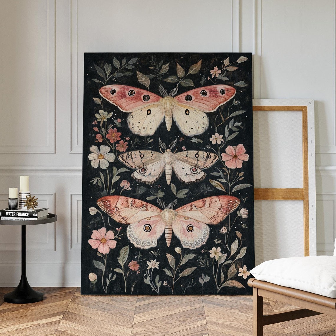 Delicate Pink Moths And Wildflowers Wall Art For Botanical And Nature Inspired Home Decor