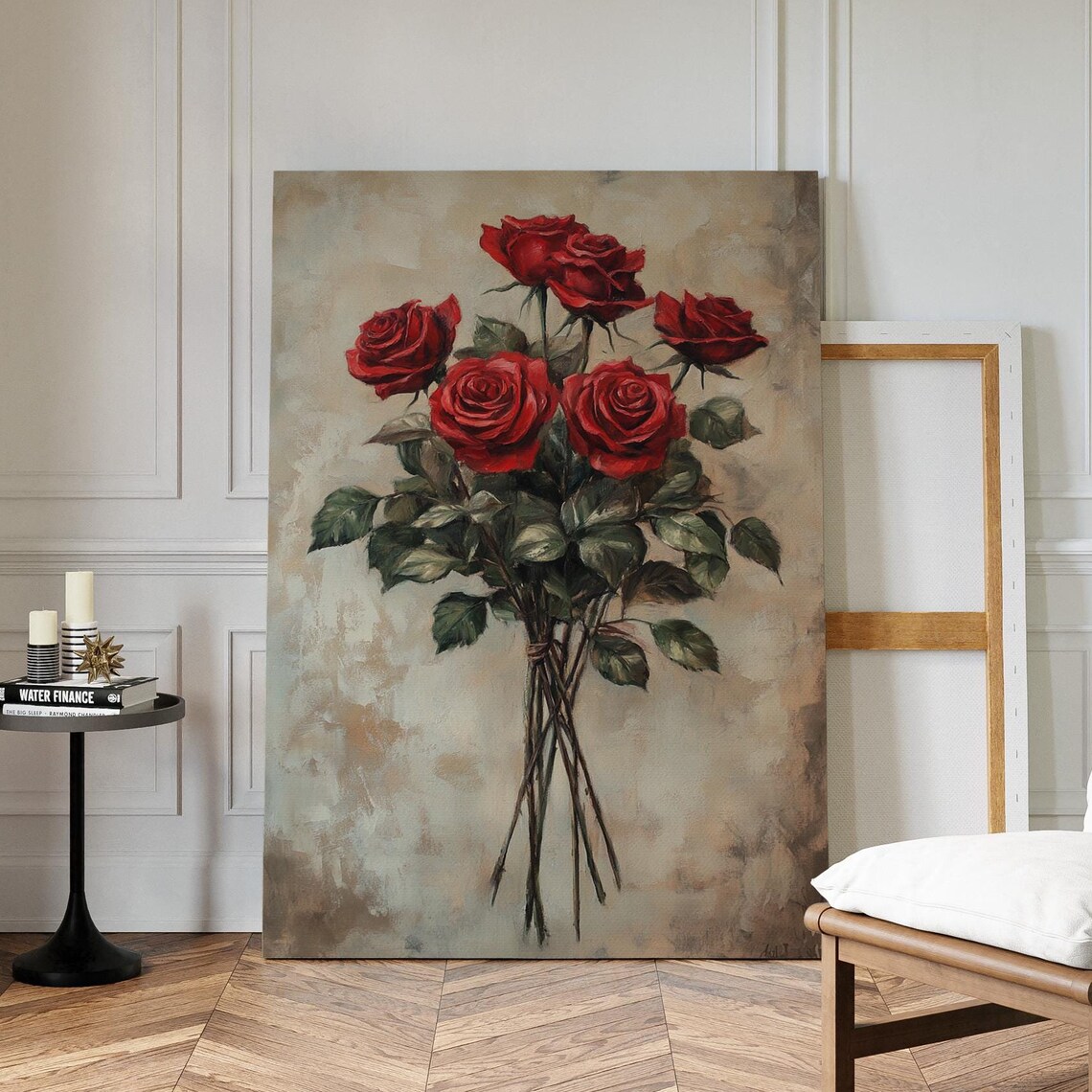 Red Rose Bouquet Wall Art Print, Romantic Floral