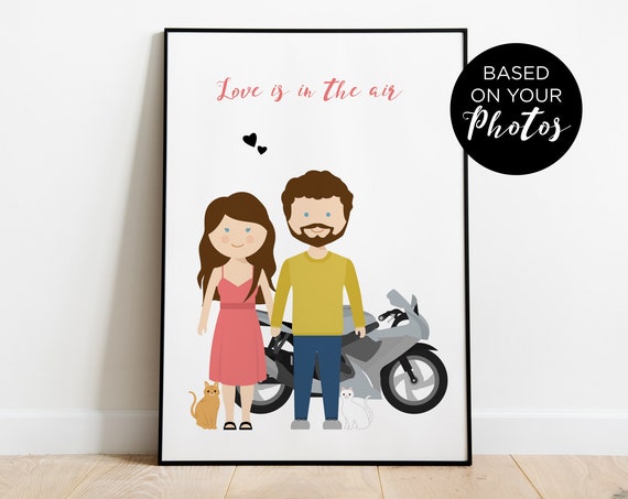 Custom Family Drawing As Housewarming Gift Custom Card Illustration With Pets Personalized Fathers Day Gift Idea Family Portrait Sign