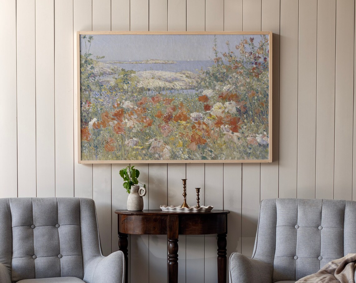 Flowers By The Sea Vintage Coastal Poster Print