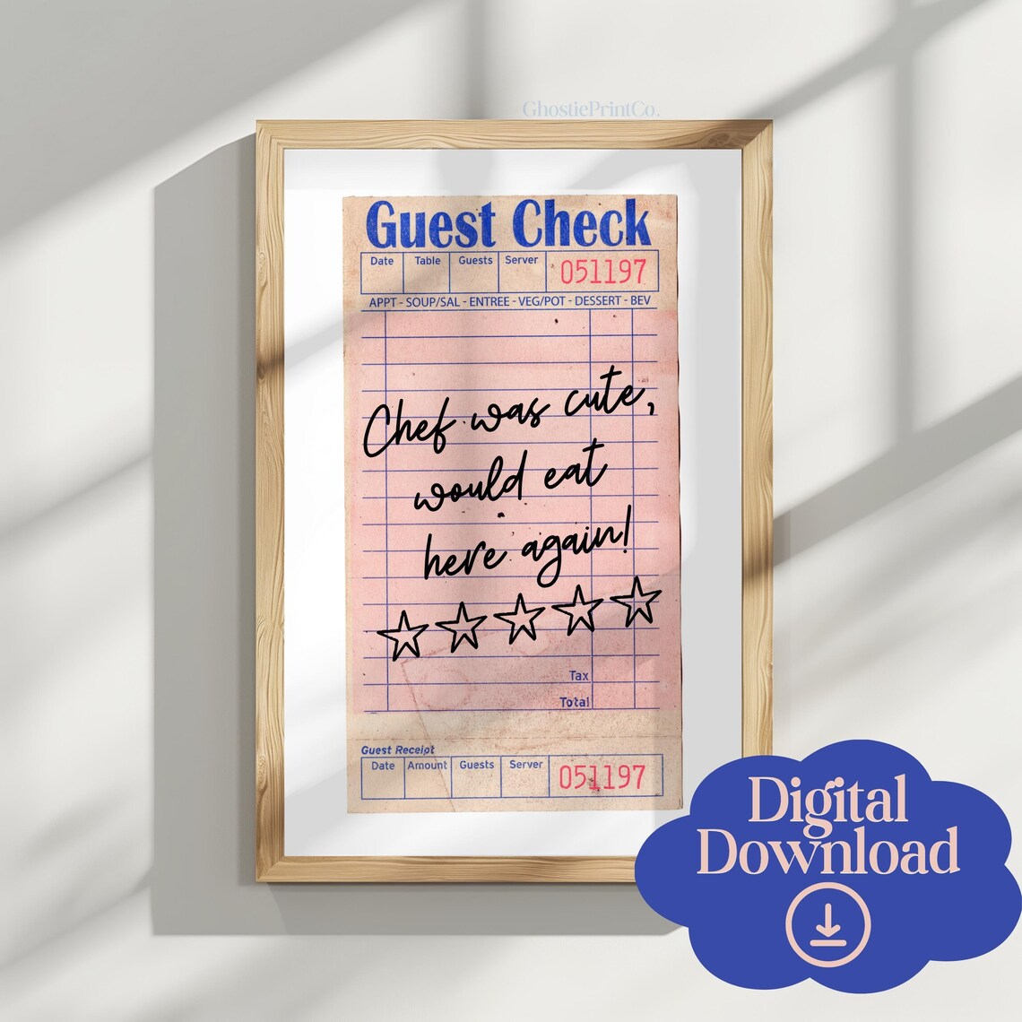 Guest Check Cute Chef Poster, Modern Kitchen Decor