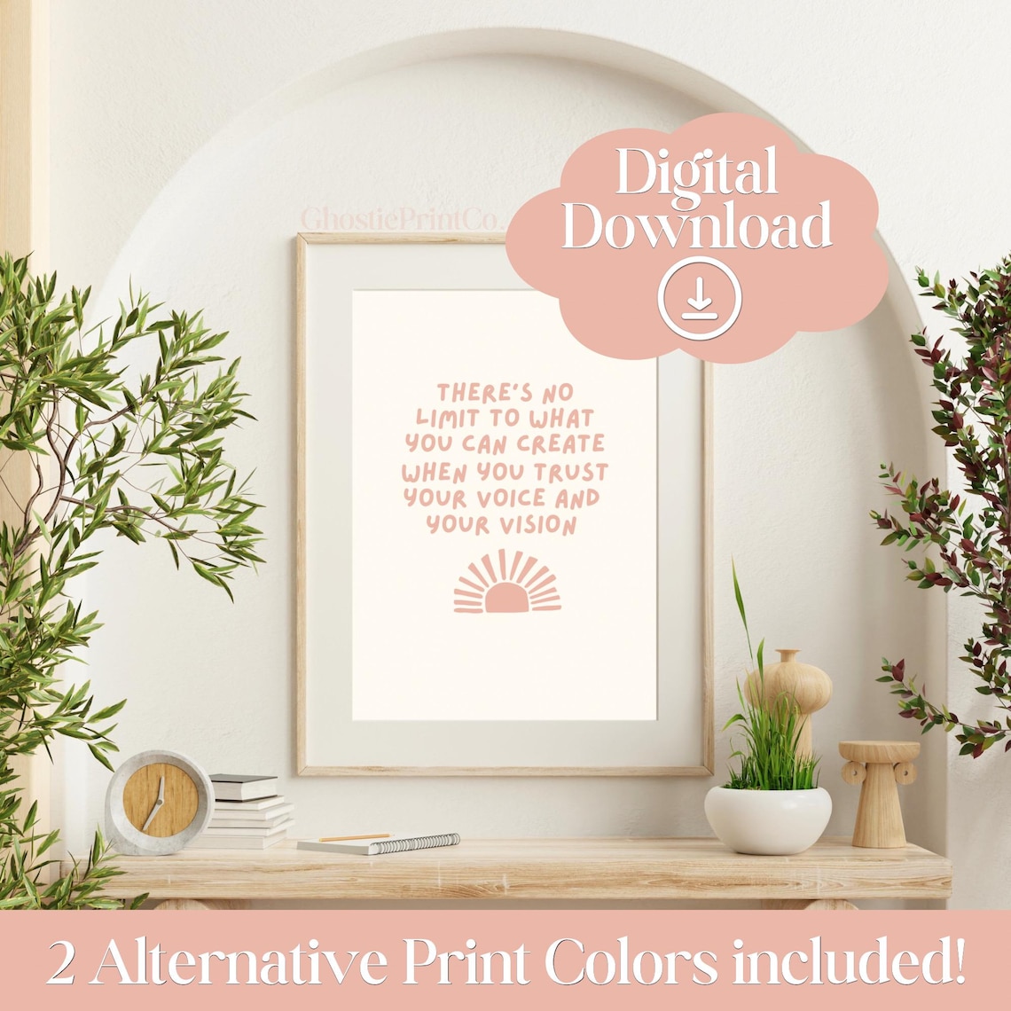 Trust Your Voice and Vision Motivational Quote Pink Sun Wall Decor Poster