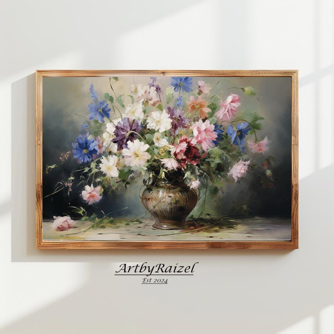 Antique Floral Still Life Colorful Bouquet Vase Painting Poster