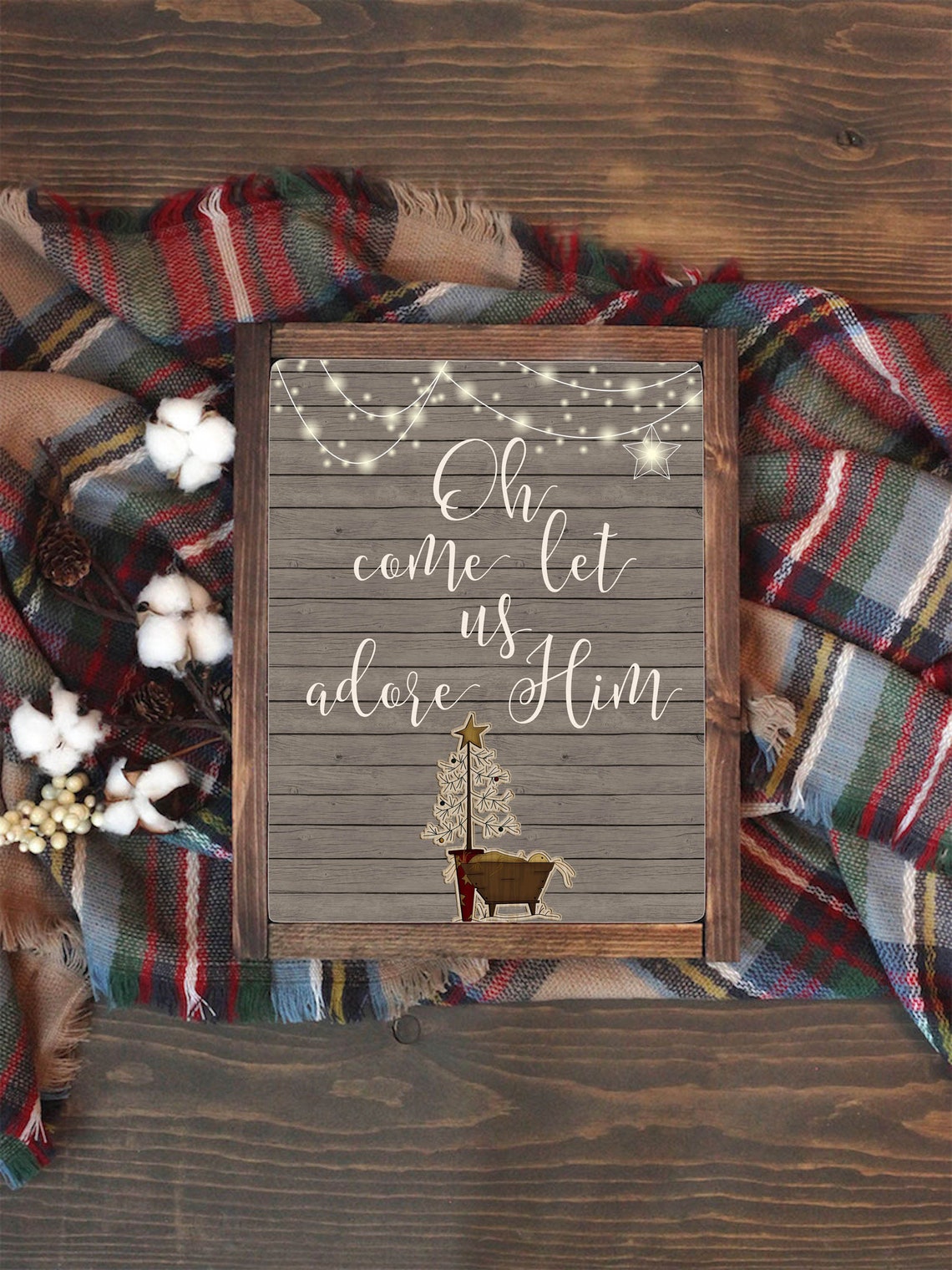 Oh Come Let Us Adore Him Rustic Wooden Manger Christmas Quote Poster - Image 3
