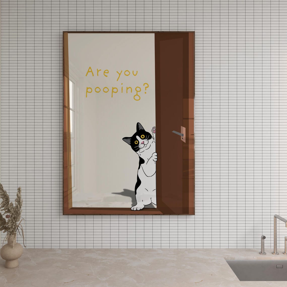 Are You Pooping Funny Cat Bathroom Door Peek Trendy Quote Wall Poster - Image 2